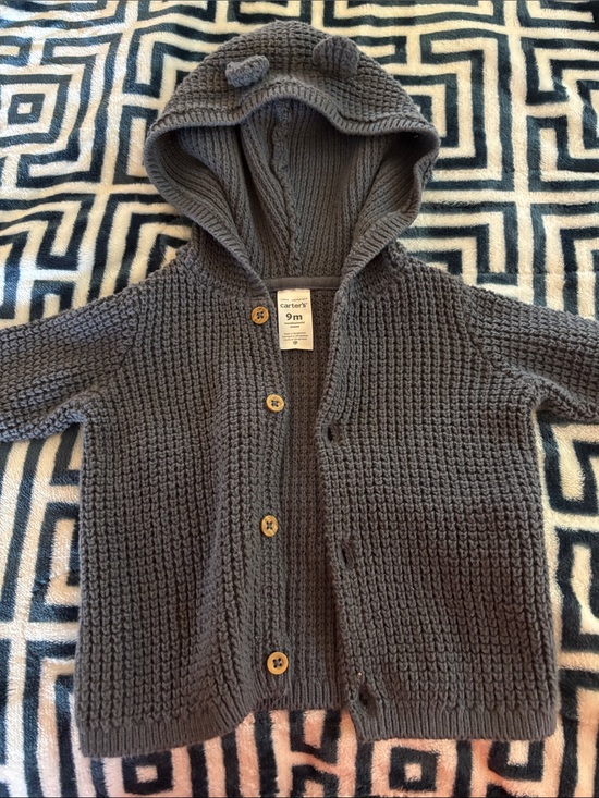 Carter's Other - Carter's Gray Knit Hooded Baby Cardigan with Wood-Tone Buttons